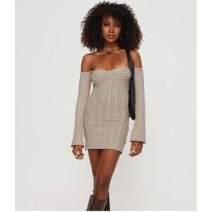 Princess Polly Bayard Off The Shoulder MINI DRESS Cable Knit size XS S Sweater